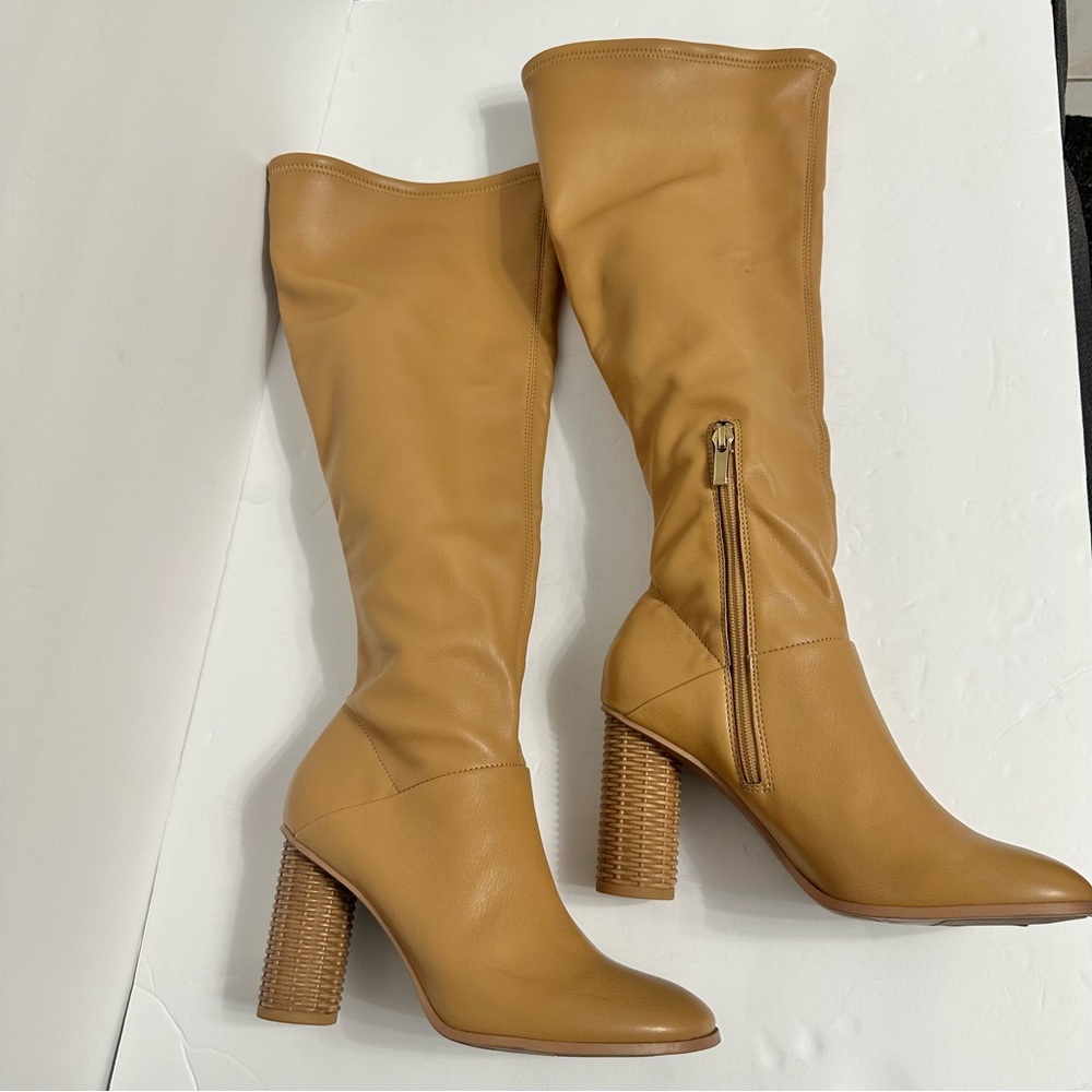 Franco Sarto Boots Wide Calf Buckle Tan Tall Knee High Boots 7.5W -WC